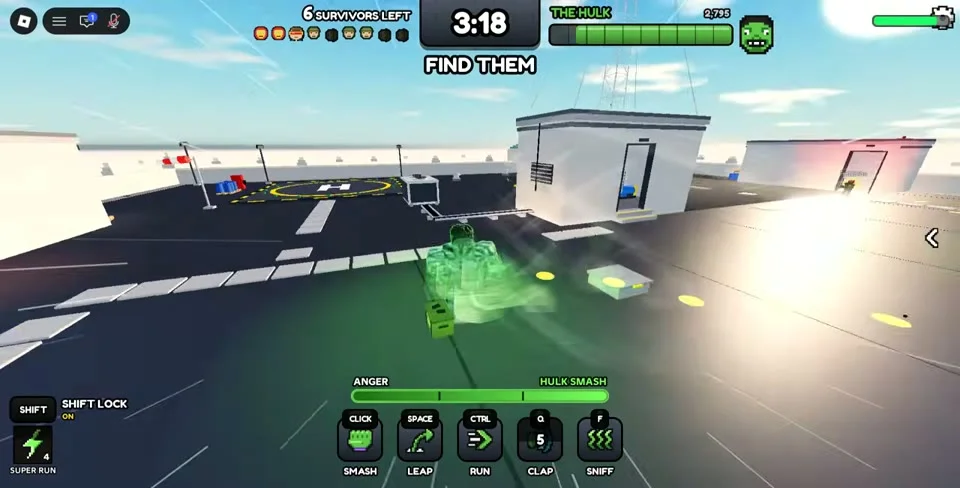 Hulk PC HUD with Smash, Leap, Run, Clap, Sniff and Anger.