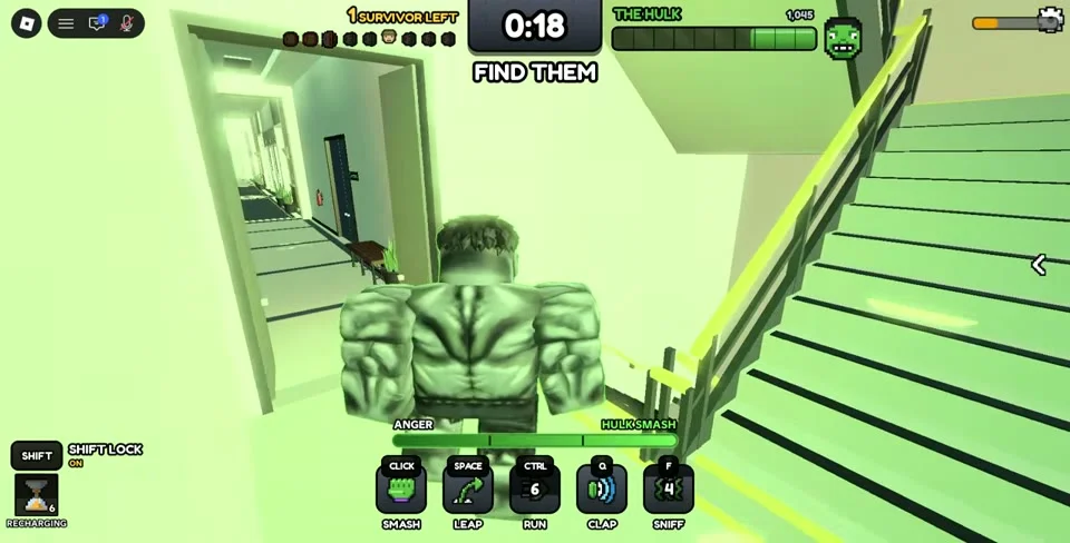 Hulk in an interior stairwell connecting the building levels.