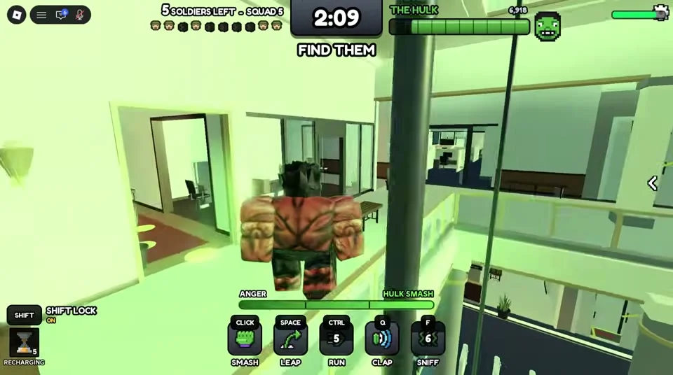 Hulk perspective with directional markers around connected interior spaces.